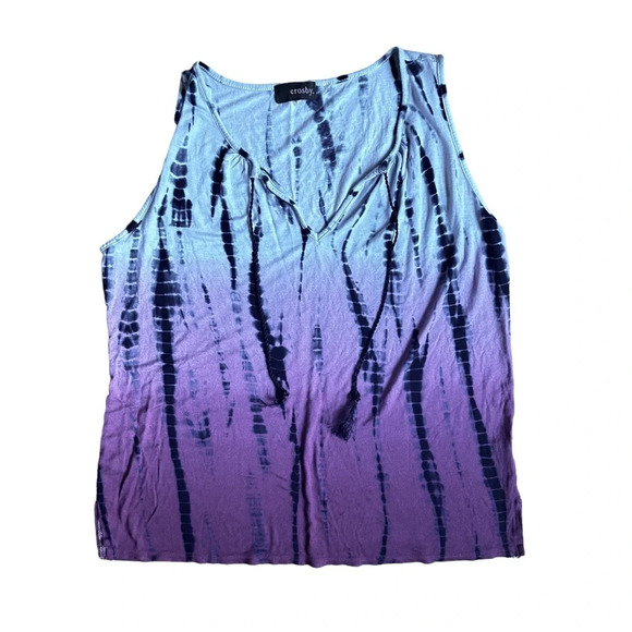 Crosby. Pink White and blue tie dye sleeveless top with tassels size S​ - Picture 1 of 9